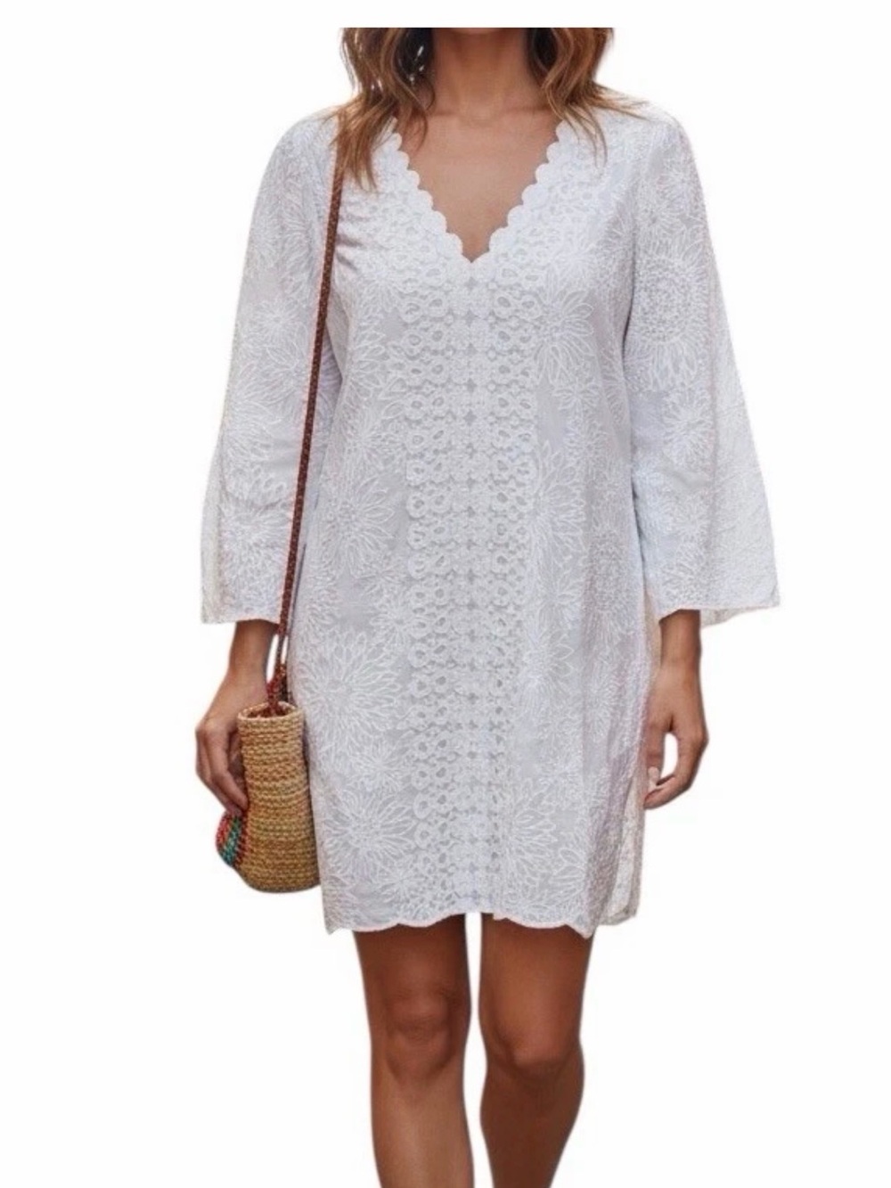 Lilly Pulitzer XS Women White Brooke Embroidered Crochet Resort Tunic Dress